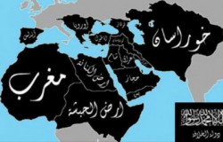 Une carte représentant les territoires visées pour l'instauration d'un califat mondial par les membres de l'EI