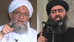Ayman al-Zawahiri (gauche) et ABou Bakr al-Baghdadi (droite) dirigent respectivement Al Qaïda et l'Organisation de l'Etat Islamique, deux organisations concurrentes depuis 2013