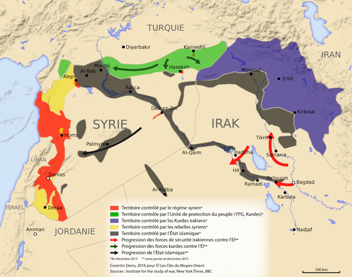 Carte du conflit Syrien et des différents acteurs