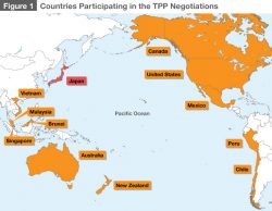 Carte des pays signataires du TPP