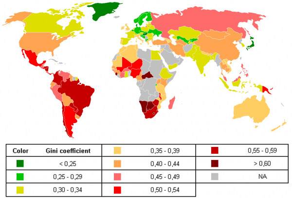 Qu Est Ce Que Le Coefficient De Gini Les Yeux Du Monde   Gini Coefficient World Map 600x407 