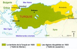 Evolution du territoire turc entre le Traité de Sèvres et le Traité de Lausanne