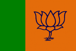 La vague safran du BPJ a déferlé sur les élections indiennes. Ci-dessus, le drapeau du BPJ, le parti nationaliste hindou de Narendra Modi