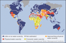 Carte des régions du monde en stress hydrique, 2006. Source: International Water Management Journal.