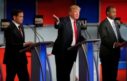 De gauche à droite : Marco Rubio, Donald Trump et Ben Carson, le 10 novembre dernier.