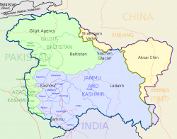 Ce sont les régions en bleu clair (Inde) et vert clair (Pakistan) qui sont majoritairement sujettes à tensions