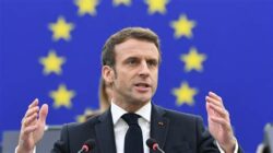 Le président français Emmanuel Macron lors de son discours d'investiture de la présidence européenne à Strasbourg en janvier 2022