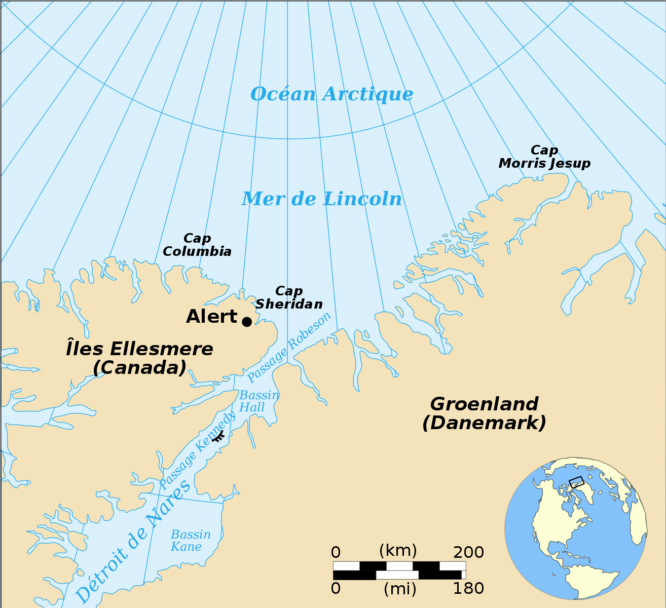 L'île Hans (annotée ᚈ) sur la carte, au sein du canal Kennedy.