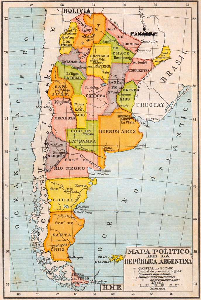 Carte d'Argentine des années 1940.