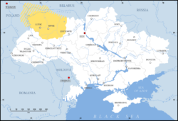 Carte de la Volhynie en Ukraine et Pologne actuelles